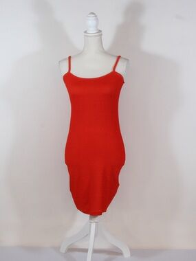 StylisH Sleeveless Red Ribbed Classic Tank Style Midi Dress NWOT